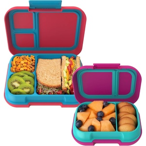 Bentgo Pop Lunch Box (Flame Red/Turquoise) Set With Kids Bento-Style Snack Box (Fuchsia/Teal)
