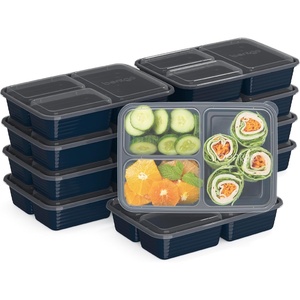 Bentgo Prep – 20-Piece 3-Compartment Reusable Meal Prep Containers with Lids, PFAS & BPA Free Materials, Durable, Microwave, Freezer, & Dishwasher Safe To Go Food Storage (Silver)(Navy Blue)