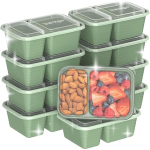 Bentgo Prep – 2-Compartment Snack Containers with Lids – Reusable, Microwaveable, Durable PFAS & BPA-Free, Freezer and Dishwasher-Safe Meal Prep Food Storage – 10 Trays & 10 Lids (Sky)(Basil Glitter)