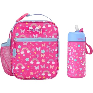 Bentgo Prints Insulated Lunch Tote Set With Kids Stainless Steel Water Bottle (Rainbows & Butterflies)