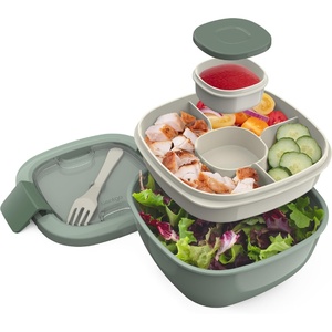 Bentgo Salad Container – 54 oz Bowl with 4-Compartment Toppings Tray, Leak-Proof Dressing Container, Reusable Fork, BPA-Free Lunch Box for Meal Prep & Food Storage; Removable Bento Tray (Slate)(Khaki Green)