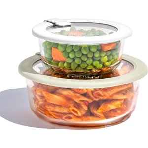 Bentgo Signature Leak-Proof Glass Food Storage – 8-Piece Set, 1-Compartment Plastic-Free Containers with Airtight Glass Lids, BPA-Free, Microwave, Freezer, Oven & Dishwasher Safe (White Stone)(4-Piece Set (White Stone))