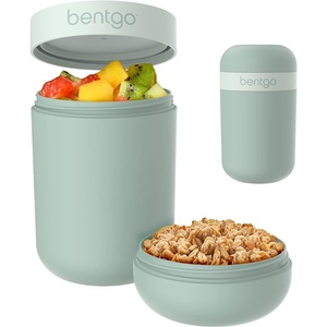 Bentgo Snack Cup – Reusable Snack Container with Leak-Proof Design, Toppings Compartment, and Dual-Sealing Lid, Portable & Lightweight for Work, Travel, Gym – Dishwasher Safe (White)(Mint Green)