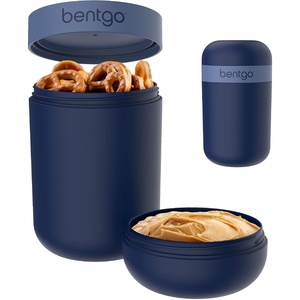Bentgo Snack Cup – Reusable Snack Container with Leak-Proof Design, Toppings Compartment, and Dual-Sealing Lid, Portable & Lightweight for Work, Travel, Gym – Dishwasher Safe (White)(Navy)