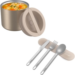 Bentgo Stainless Steel Food Canister (Gold) and Stainless Steel Utensils Set (Sand)