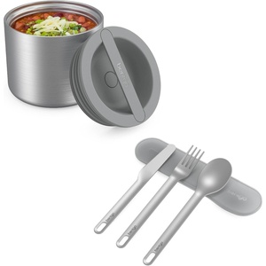 Bentgo Stainless Steel Food Canister (Steel) and Stainless Steel Utensils Set (Gray)
