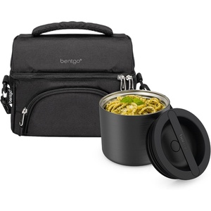 Bentgo Stainless Steel Food Canister and Deluxe Lunch Bag Set (Carbon Black)