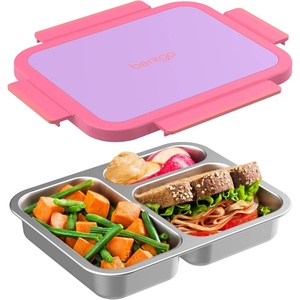 Bentgo Stainless Steel Lunch Box – Leak-Proof, 3 Compartments, 4.3-Cup Capacity, Ideal for Kids 3+, Teens & Adults, Durable, Reusable (Gray Leaf)(Lilac)