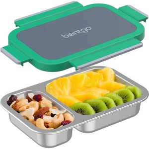 Bentgo Stainless Steel Snack Box – Leak-Proof, 2 Compartments, 2-Cup Capacity, Ideal for Kids 3+, Teens & Adults, Durable, Reusable (Lilac)(Gray Leaf)