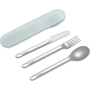 Bentgo Stainless Travel Utensil Set – Reusable 3-Piece Silverware Set with Carrying Case, High-Grade Premium Steel, BPA-Free Case, Eco-Friendly – Ideal for Travel, Camping, and Office Use (Sand)(Aqua)